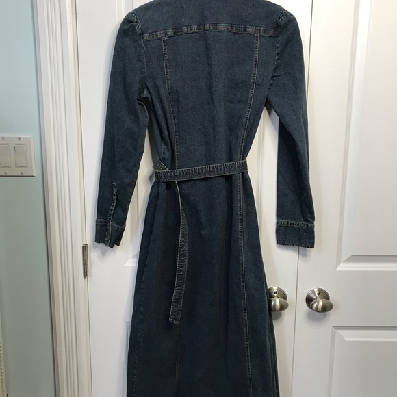 Jacob Y2K Dark Wash Denim Snap Button Maxi Midi Long Sleeve Dress Size 9/10 - Picture 4 of 10